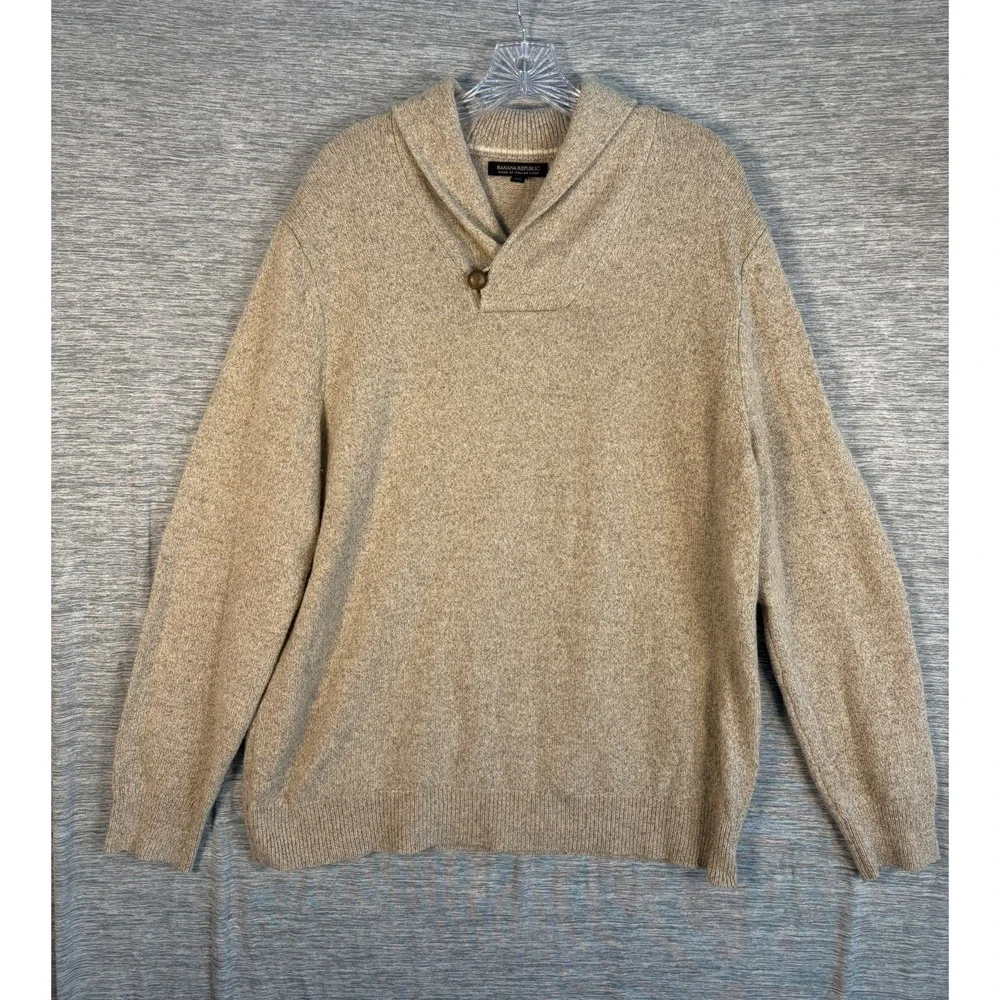 Banana Republic Italian Merino Wool Shawl Collar Sweater Mens XL Oatmeal Knit